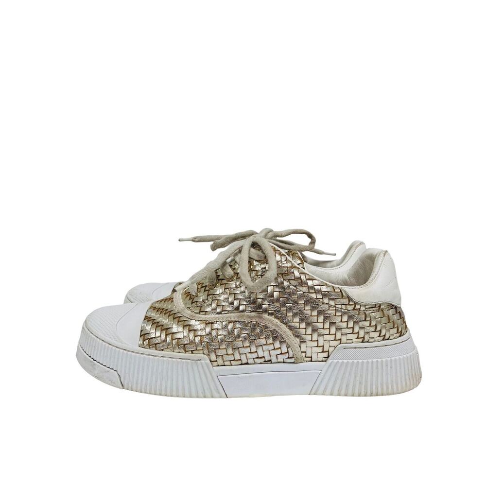 CHRISTIAN DIOR Gold Leather Platform Logo Woven D-Smash Sneakers 37 US 7 - Picture 5 of 7